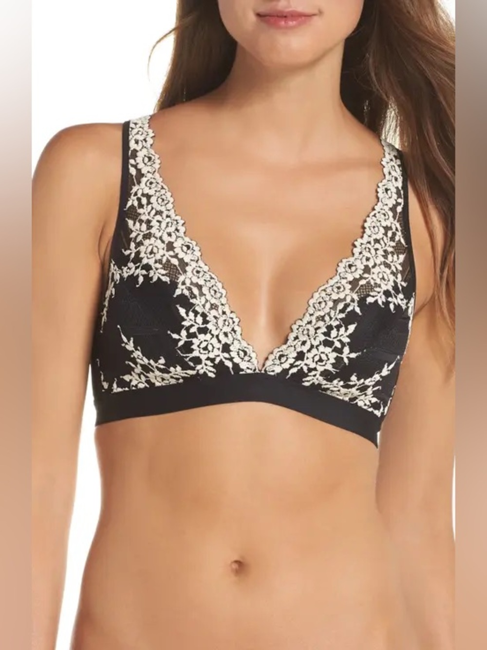 Wacoal Black Ivory Floral Lace Embrace Wire-Free Bralette Bra 36 Wireless